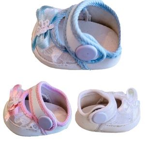 Tallinas Small Baby Doll Shoes + Box Lace Trim Side Snap Vintage Deadstock